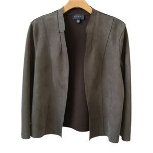Premise Faux Suede Pintuck Open Front Blazer XL Gray-Green Lightweight Chic EUC
